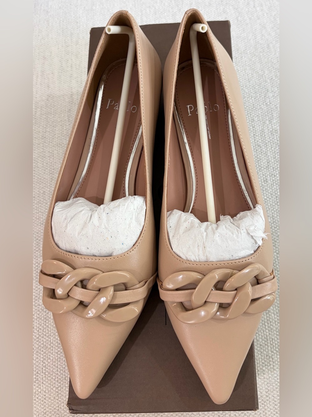NWT SZ 9 Linea Paolo Nora Nude Chain-Accent Pointed Toe Flats